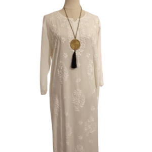 Vestido Largo de Algodón con Bordados Artesanales