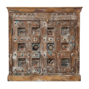 Consola de dos puertas en madera de Mango y una leja interior